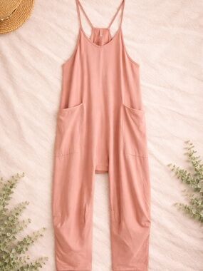 FP Movement by Free People Hot Shot Onesie - Blush Pink Spaghetti-Strap Jumpsuit